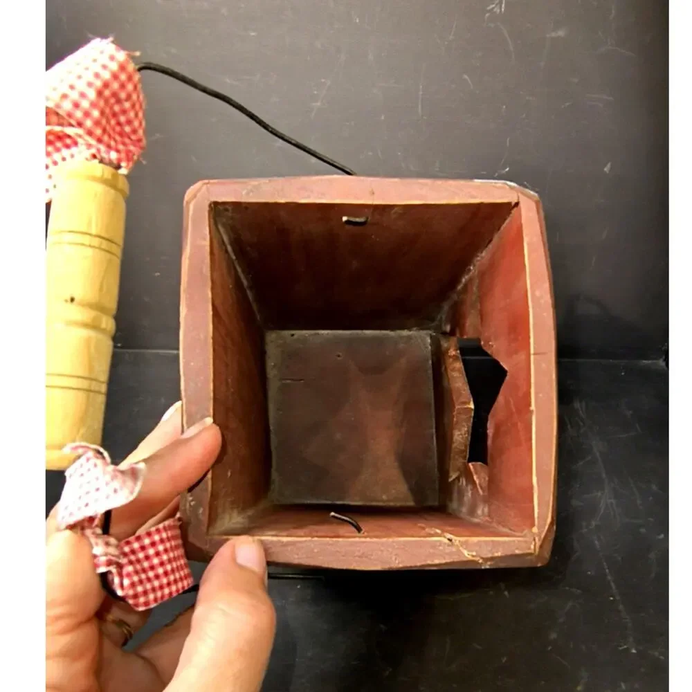 2000.  Rustic Red Wooden Lantern Candle Box Primitive Folk Art Star Cut Out